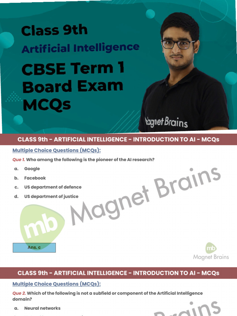 AI MCQs for 9th Grade Students | PDF | Artificial Intelligence ...