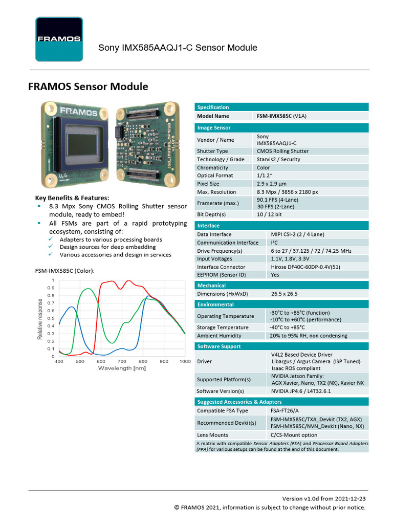 FSM-IMX585C Sensor Module Datasheet | PDF | Pixel | Frame Rate