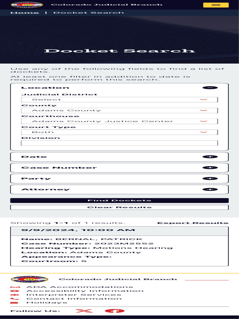 Colorado Judicial Branch Court Docket Search