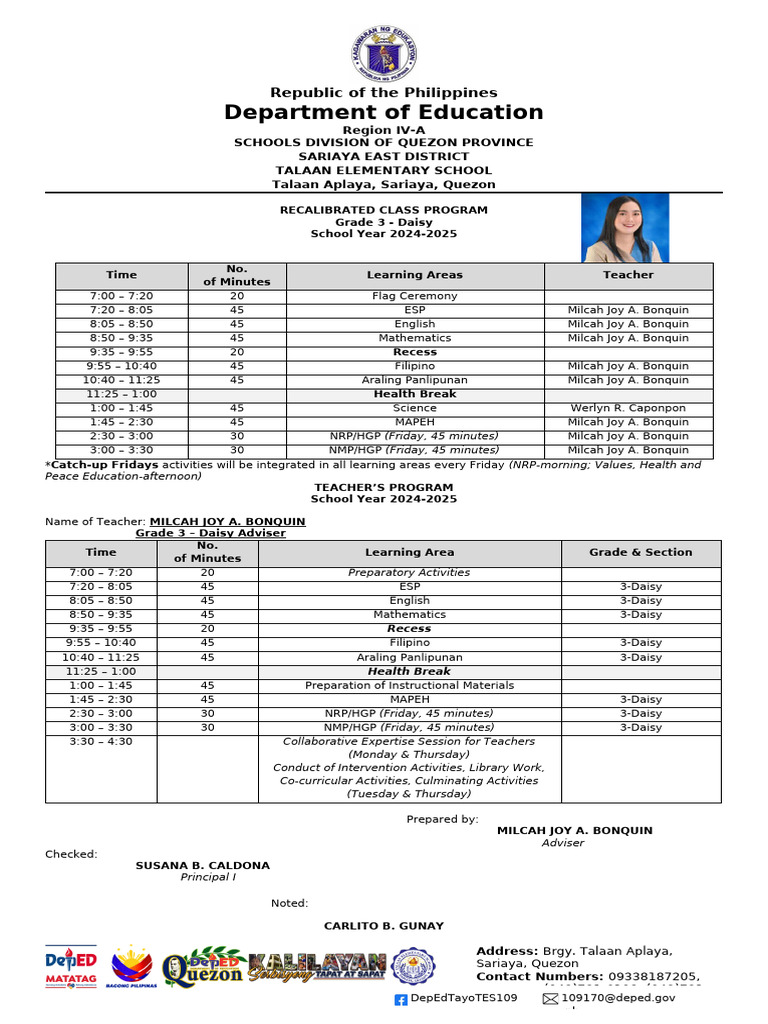 Grade 3 Class Program 2024-2025 | PDF | Government Related ...