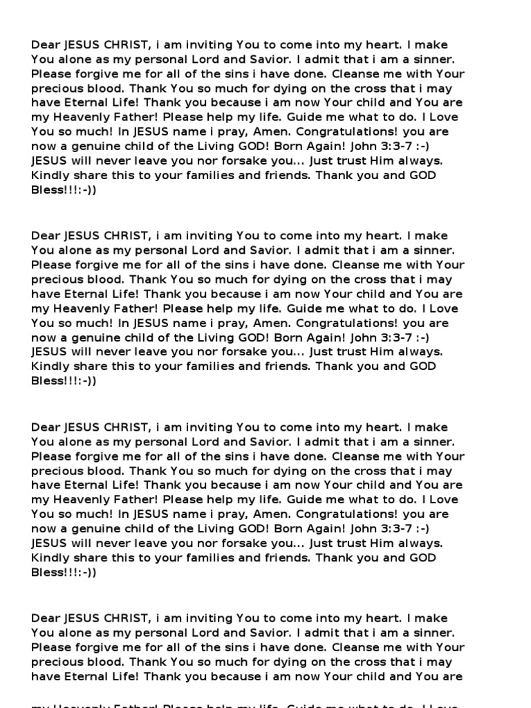Prayer of Acceptance to Jesus Christ | PDF | Born Again | God The Father