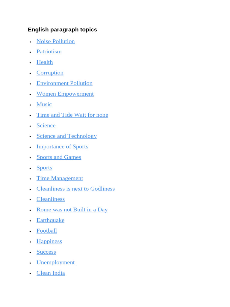 English Paragraph Topics Overview | PDF
