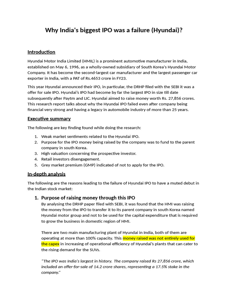 Hyundai IPO: Reasons for Failure | PDF | Initial Public Offering ...