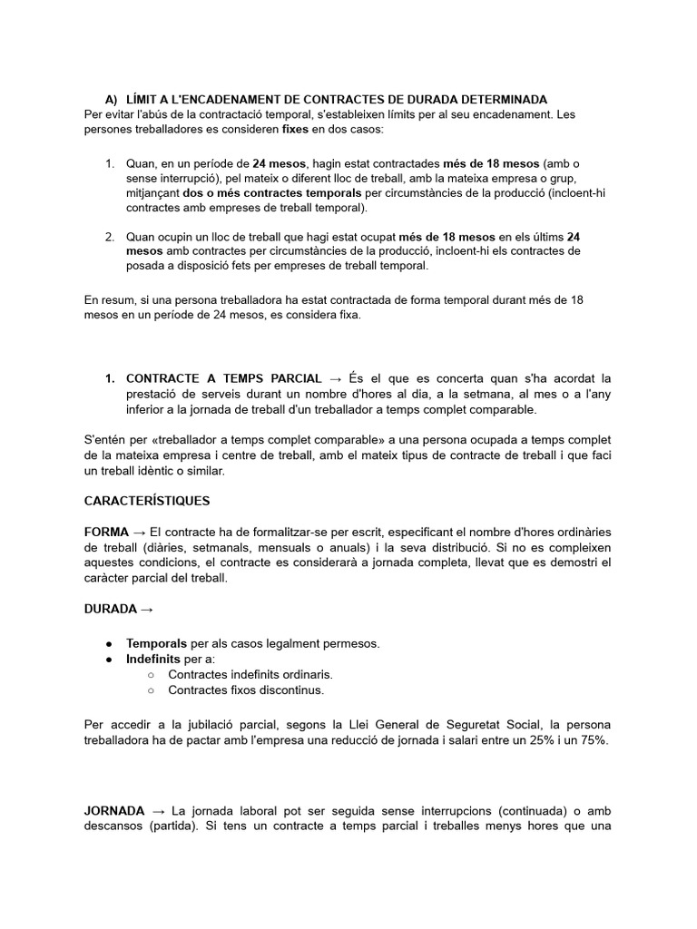 A) Límit A L'Encadenament de Contractes de Durada Determinada Fixes 24 ...
