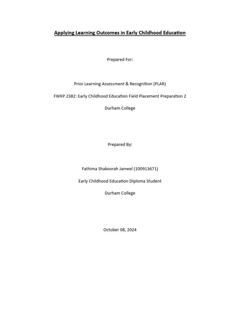 Applying Learning Outcomes in Early Childhood Education | PDF ...