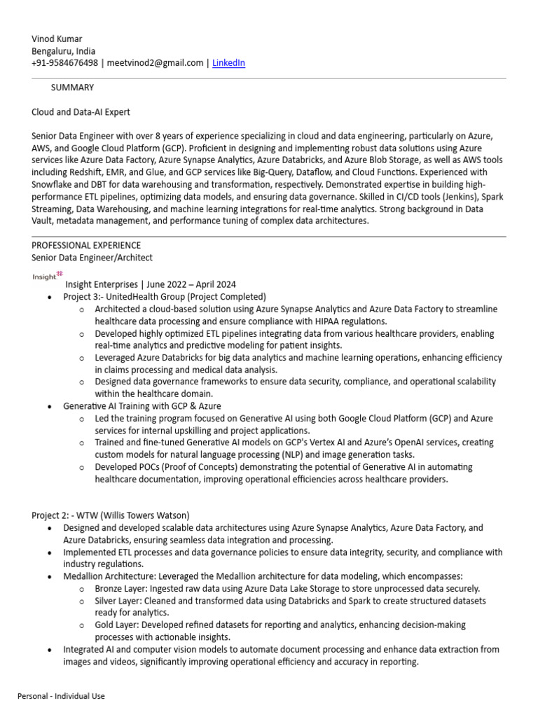 Vinod Kumarresume1111111 | PDF | Microsoft Azure | Cloud Computing
