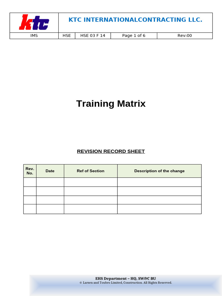 HSE 03 F 14 - Training Matrix | PDF | Occupational Safety And Health ...