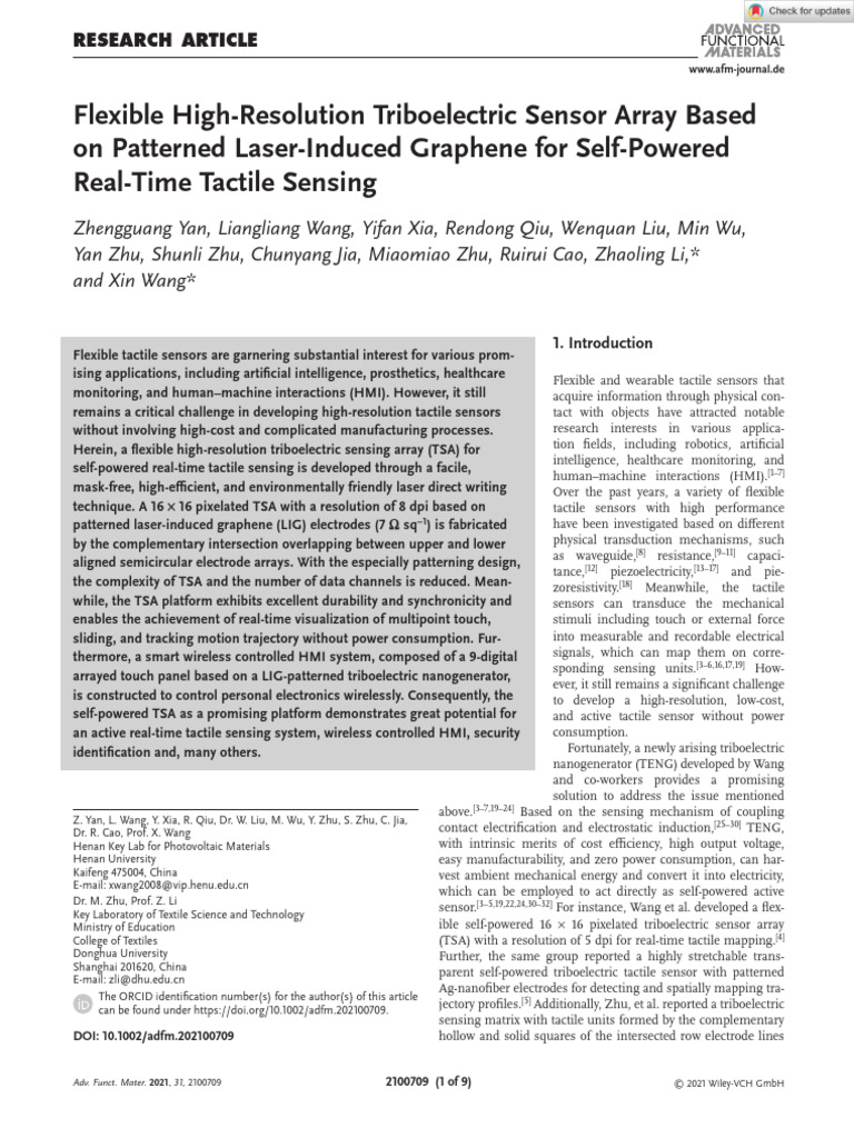 Flexible High-Resolution Triboelectric Sensor Array Based On Patterned ...