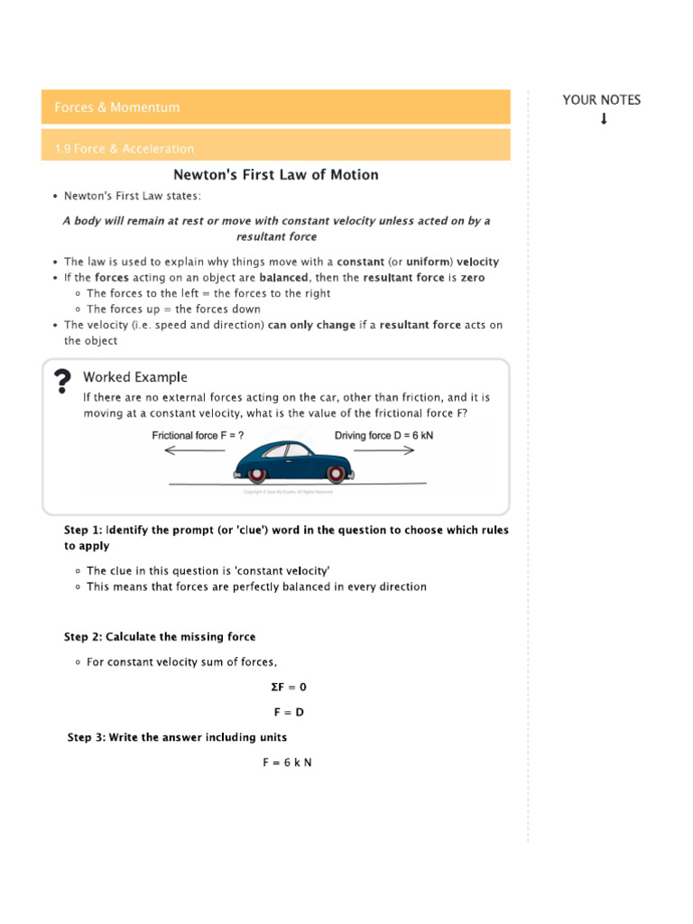 Forces and Momentum Theory Notes | PDF