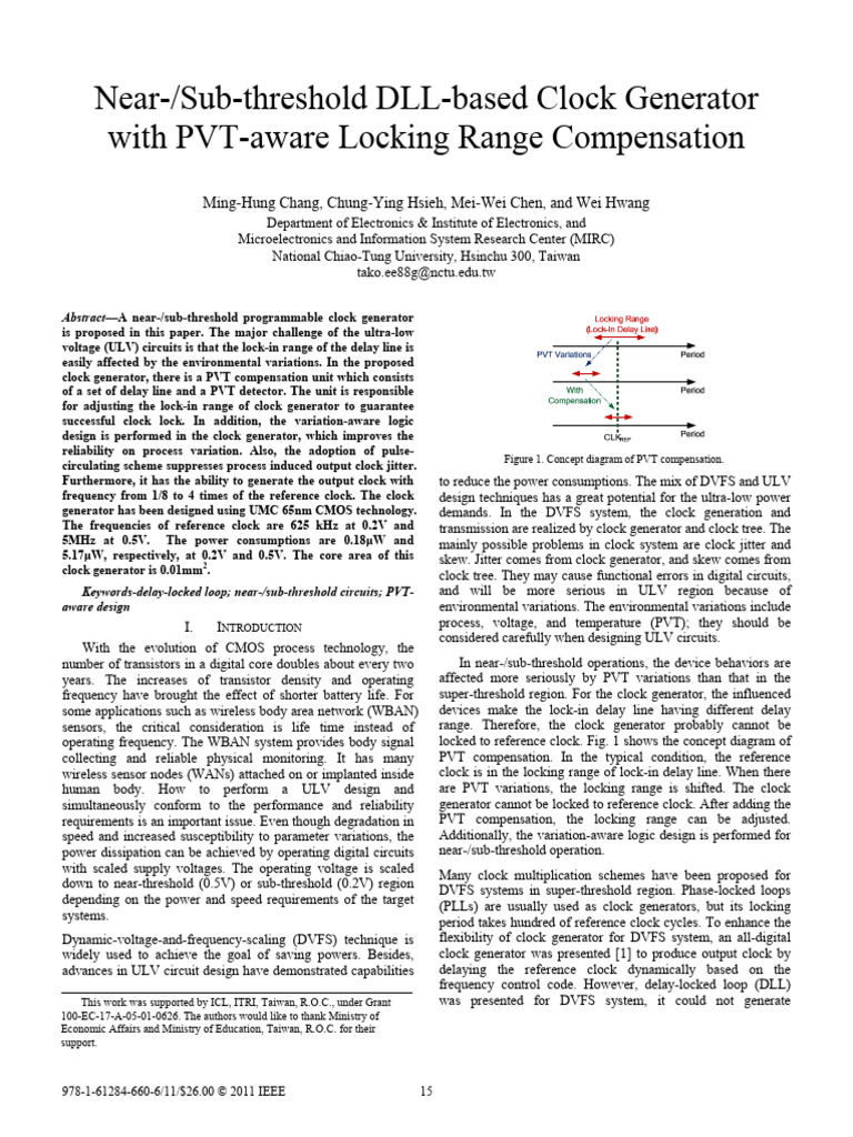 Near-/Sub-threshold DLL-based Clock Generator With PVT-aware Locking ...