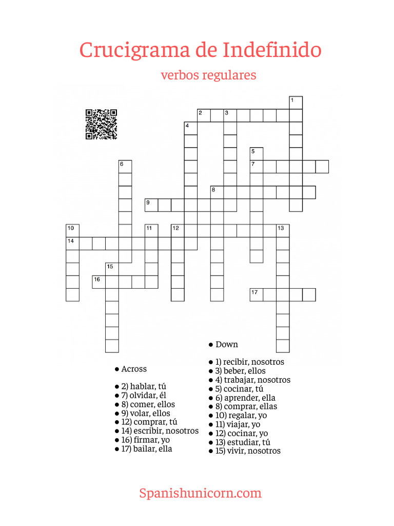 Crucigrama De Indefinido Regulares PDF