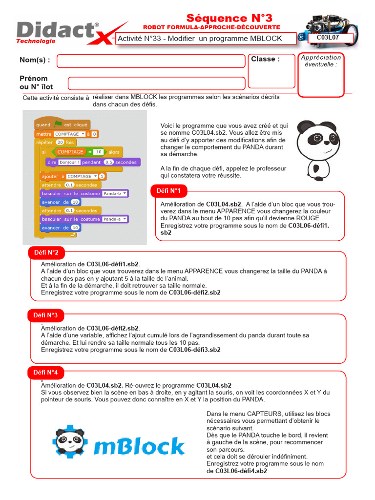 Modifications de programme MBLOCK | PDF