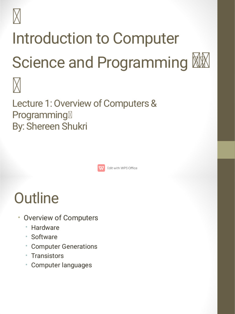 Introduction To Computer Science and Programming: Lecture 1: Overview ...
