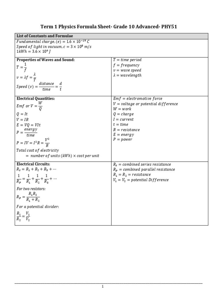 Physics formula G10 | PDF