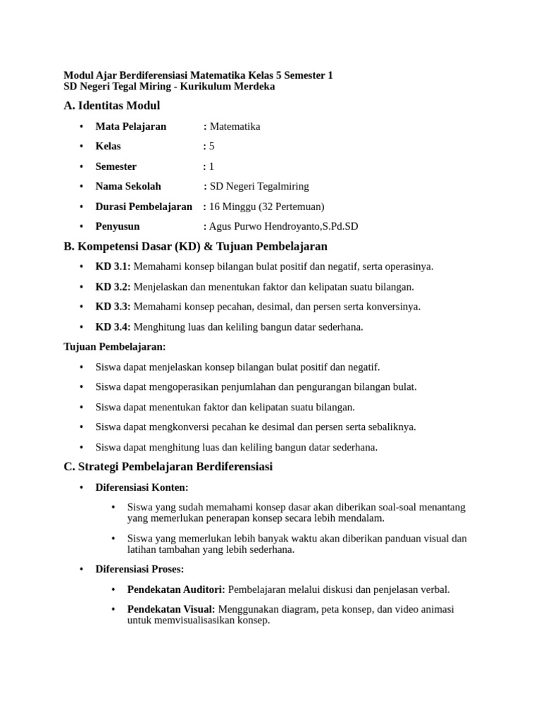 Modul Ajar Matematika Kelas 5 SD | PDF
