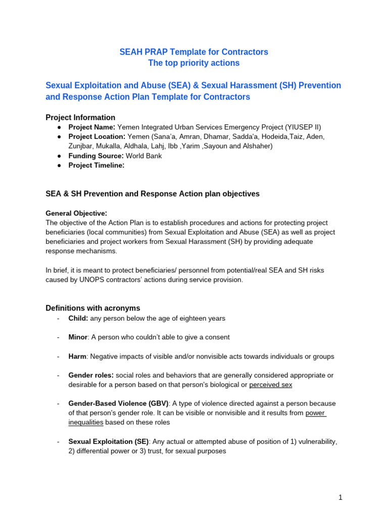 Priority - SEA - SH PRAP Template For Contractors | PDF | Sexual ...