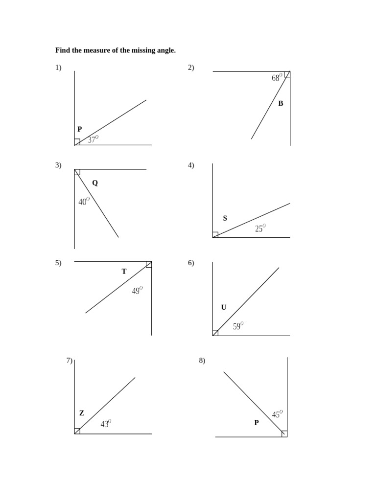 Missing Angle Measures: Complementary & Supplementary | PDF