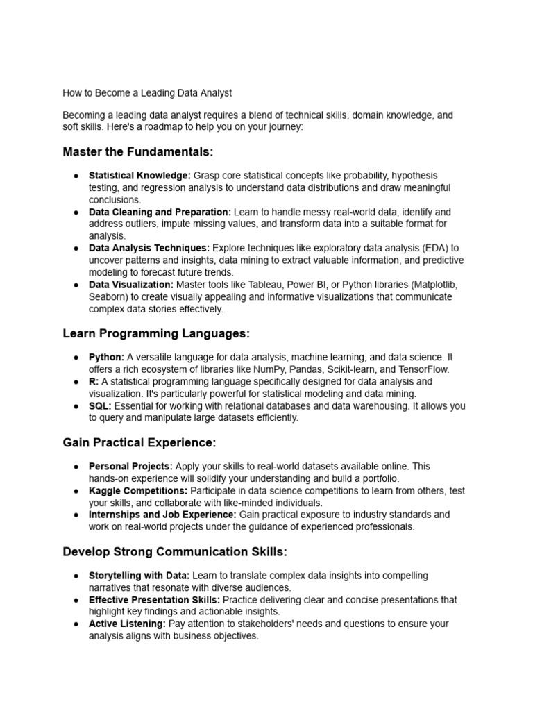 How To Be A Leading Data Analyst | PDF | Data Analysis | Statistics