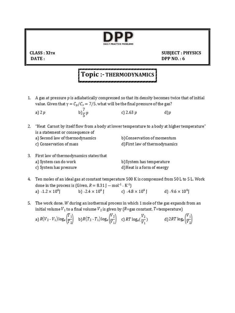 DPP - 6 | PDF | Gases | Temperature