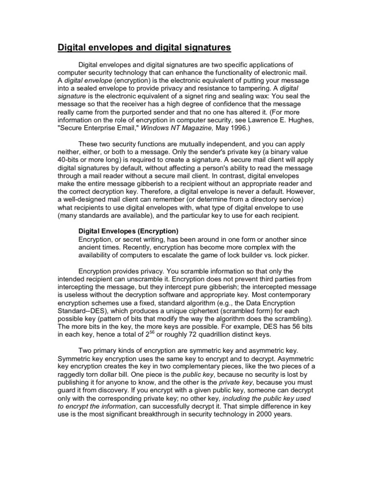 Digital Envelopes and Digital Signatures | PDF | Public Key ...