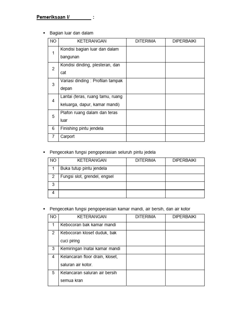 Checklist Pemeriksaan Kualitas Bangunan | PDF