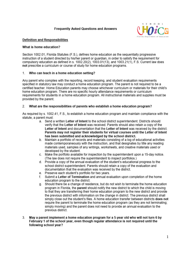 Florida Home Education FAQs Guide | PDF | General Educational Development