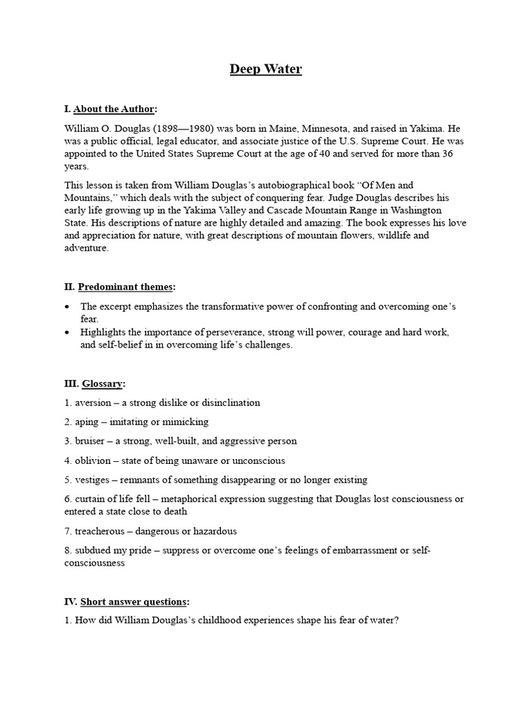 Deep Water Pdf Fear Psychological Trauma