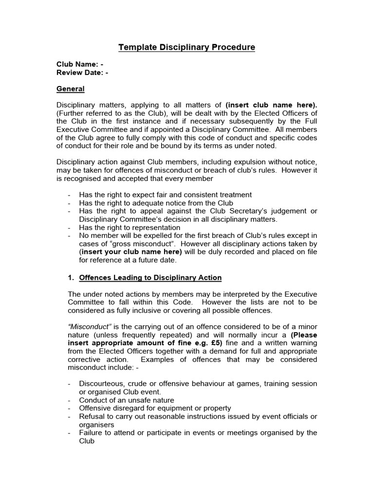 Template Disciplinary Procedure | PDF | Crimes | Crime & Violence