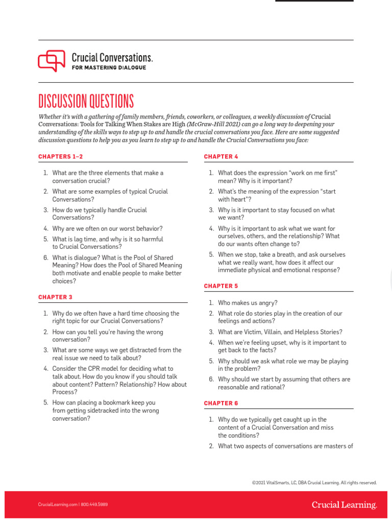 Discussion Guide for Crucial Conversations | PDF | Conversation | Feeling