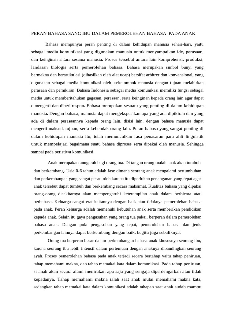 Peran Ibu dalam Pemerolehan Bahasa Anak | PDF