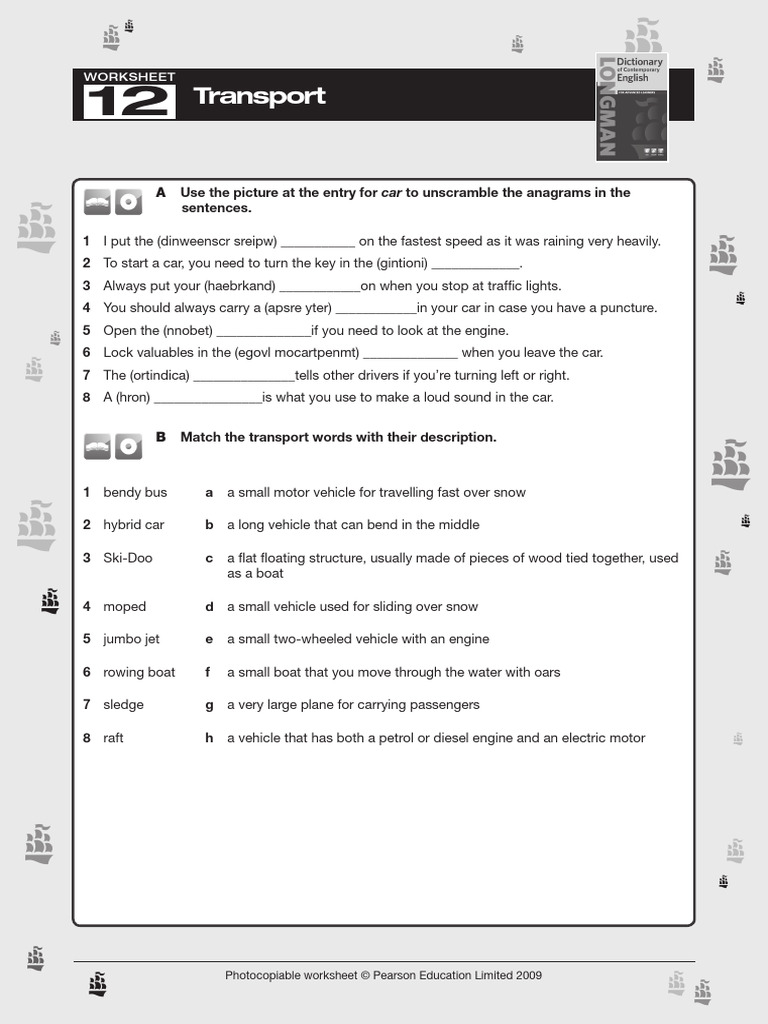 Transport Vocabulary Worksheet | PDF | Car | Vehicles