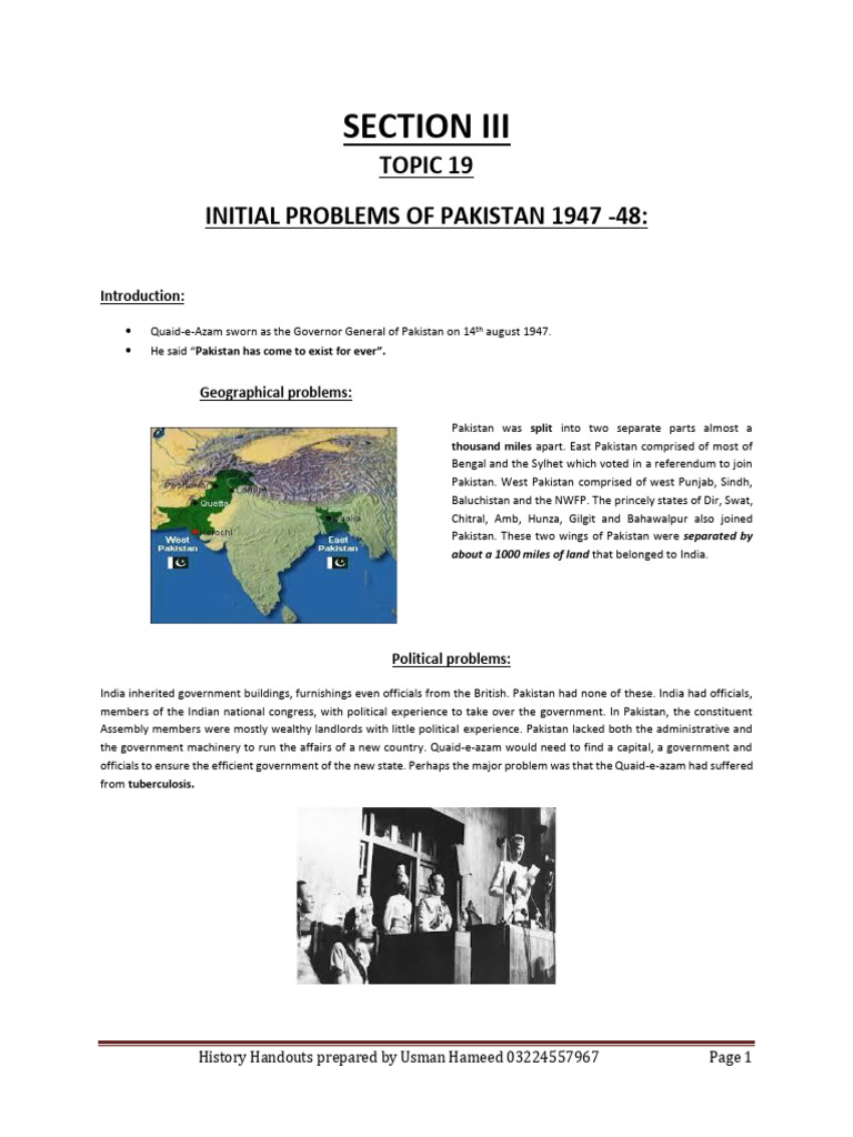Initial Challenges of Pakistan 1947-48 | PDF | Muhammad Ali Jinnah ...
