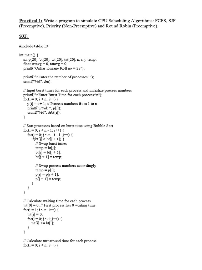 CPU Scheduling Algorithms Simulation | PDF