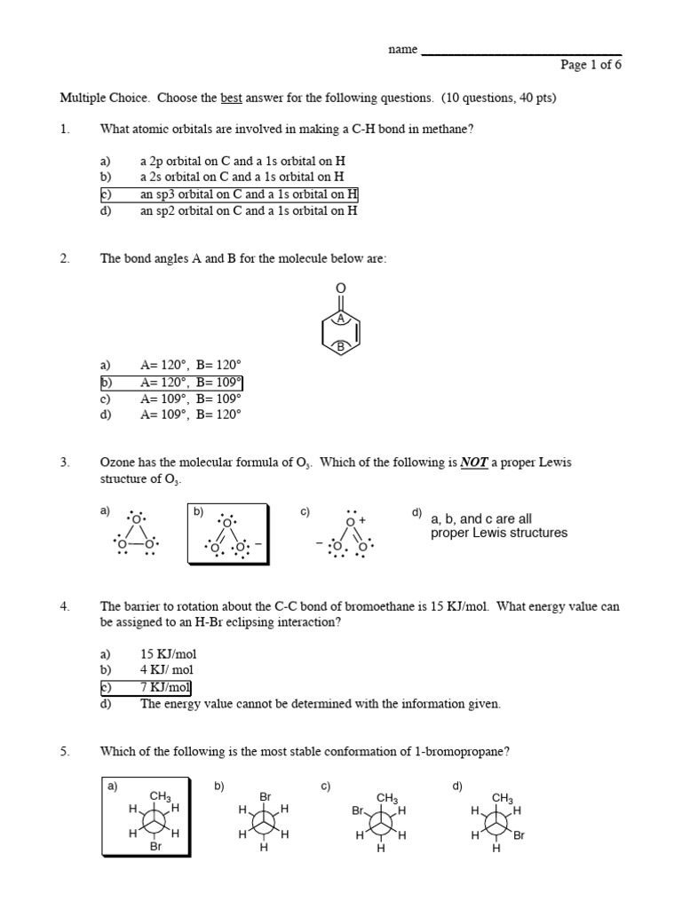 Chemistry Multiple Choice Exam Guide | PDF | Conformational Isomerism ...