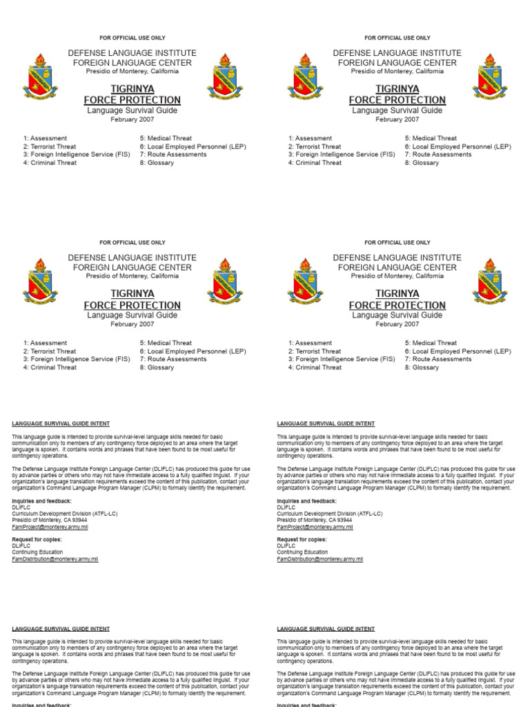 Tigrinya Force Protection LSK | PDF | Human Communication | Communication