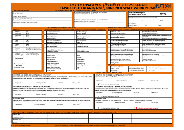 04.WELLPOINT Kapalı Alan Çalışma İzni - CSWP Rev 00. | PDF
