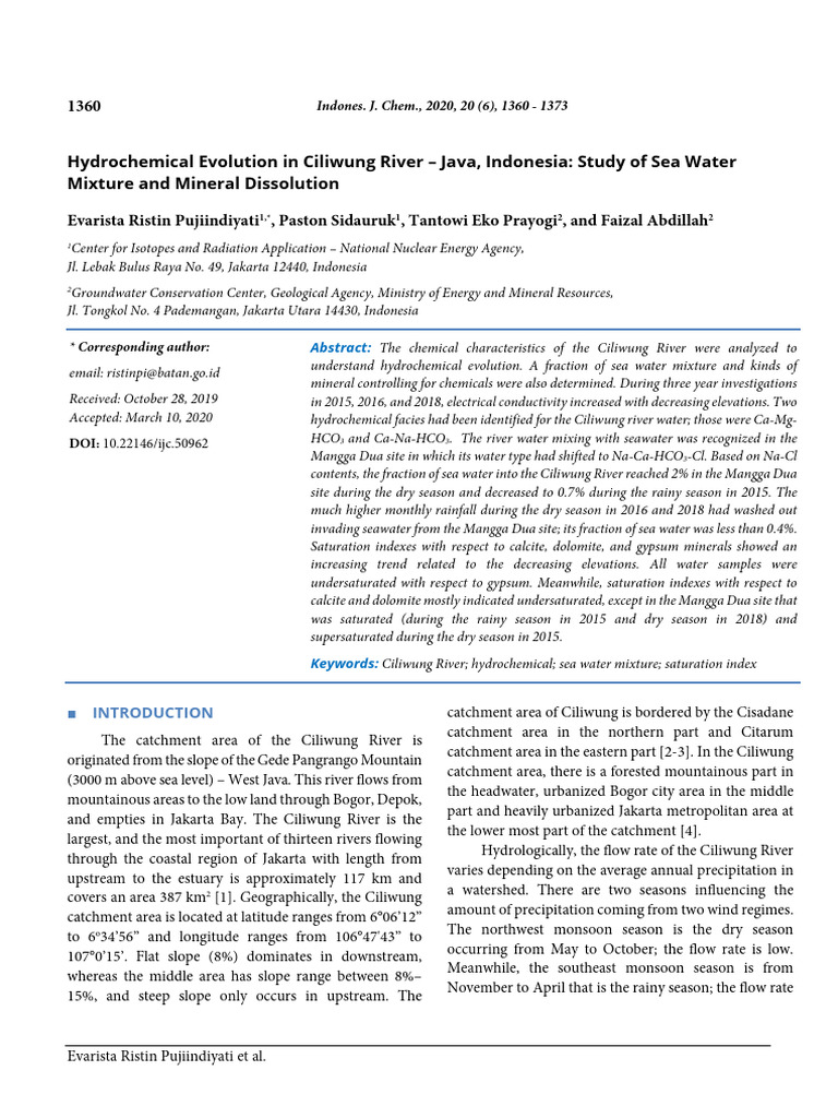 Hydrochemical Evolution in Ciliwung River - Java I | PDF | Solubility ...