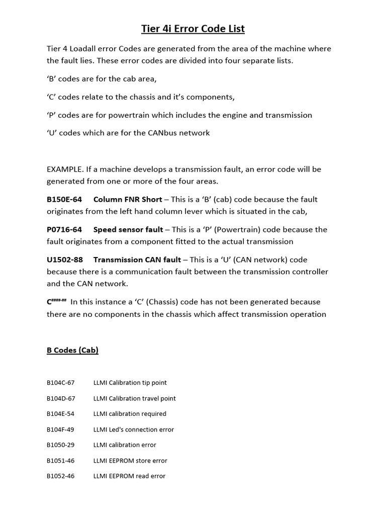 Tier 4i Loadall Error Code Guide | PDF | Analog To Digital Converter ...
