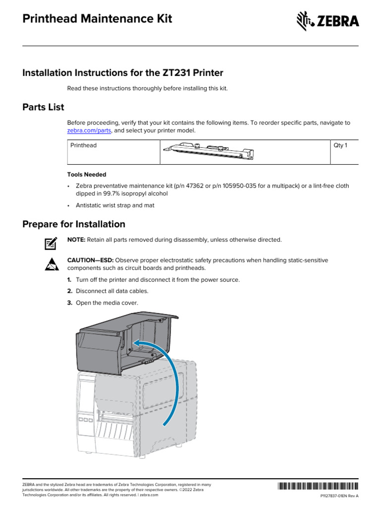 ZT231 Printhead Maintenance Guide | PDF | Printer (Computing ...