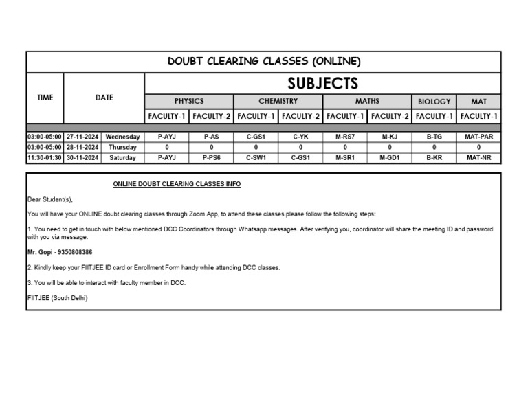 Online Doubt Clearing Class Details | PDF