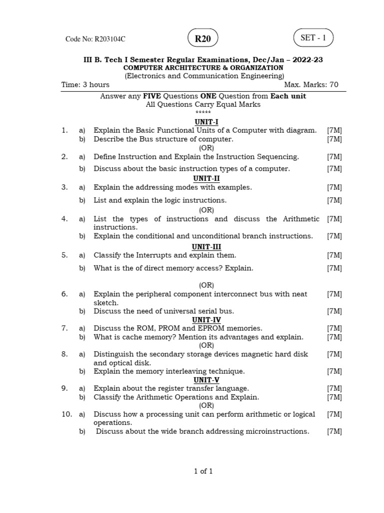 Computer Architecture Exam Questions | PDF | Computer Data Storage ...