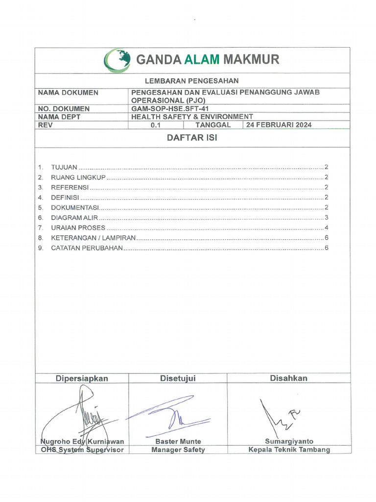 HSE 41. SOP PENGESAHAN PJO (Rev 01) | PDF