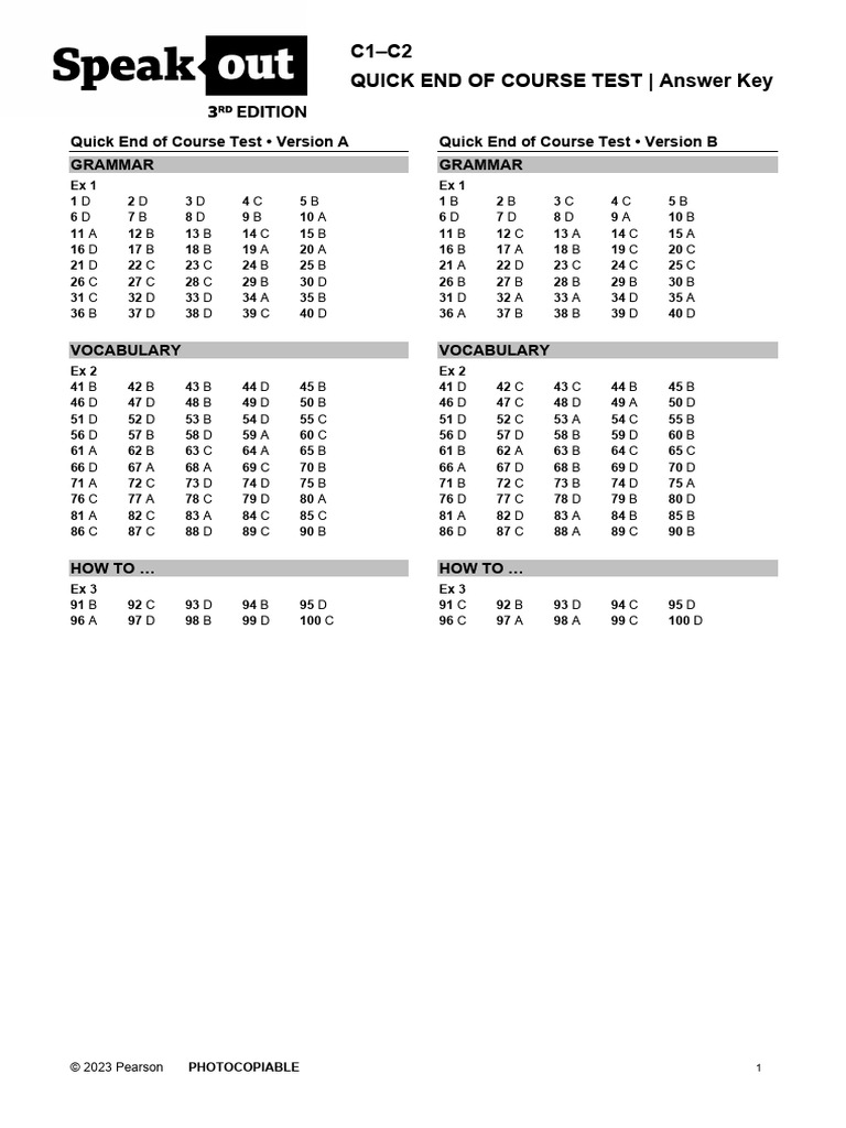 SO3 - C1-C2 - Quick End of Course Test - Answer Key | PDF