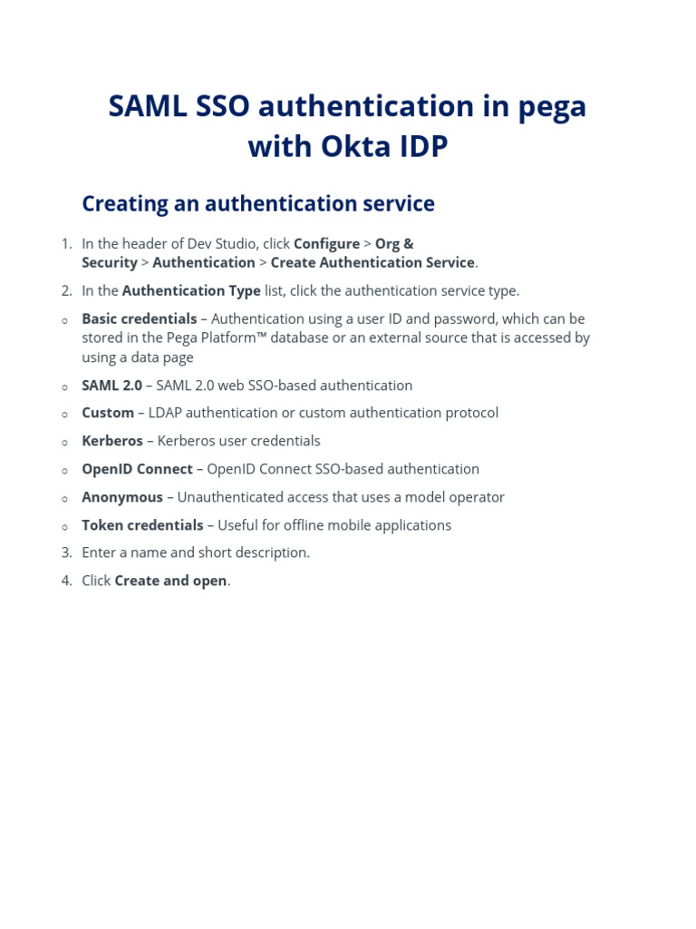 SAML SSO Authentication in Pega With Okta IDP | PDF | Communications ...