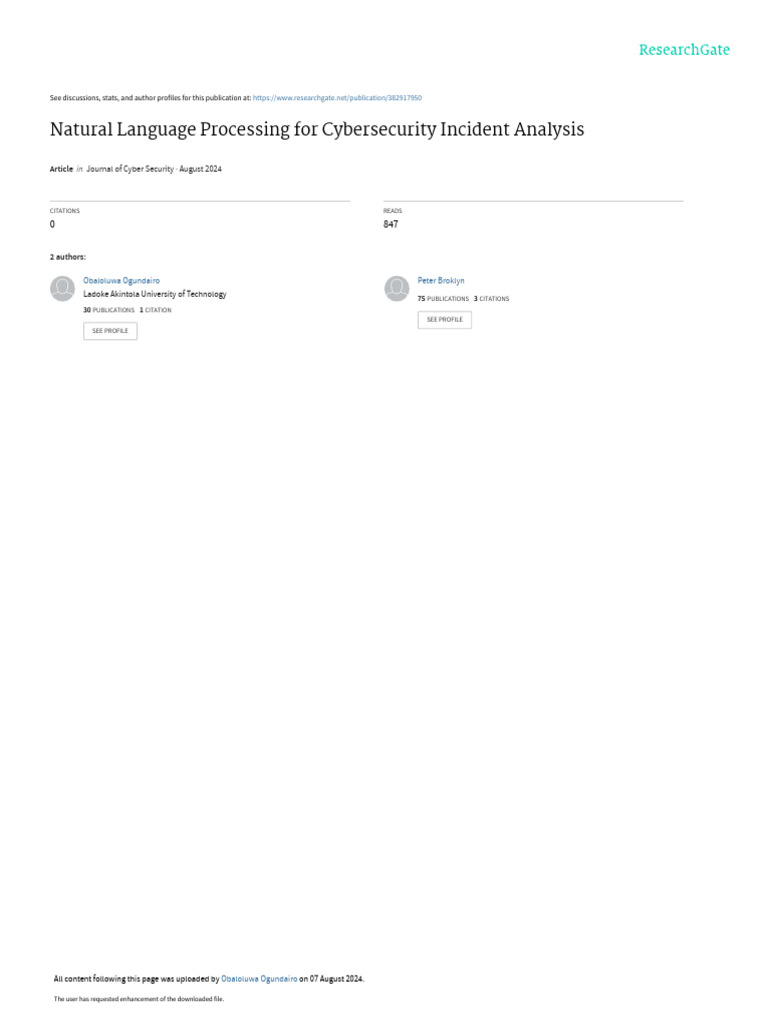 NLP in Cybersecurity Incident Analysis | PDF | Security | Computer Security