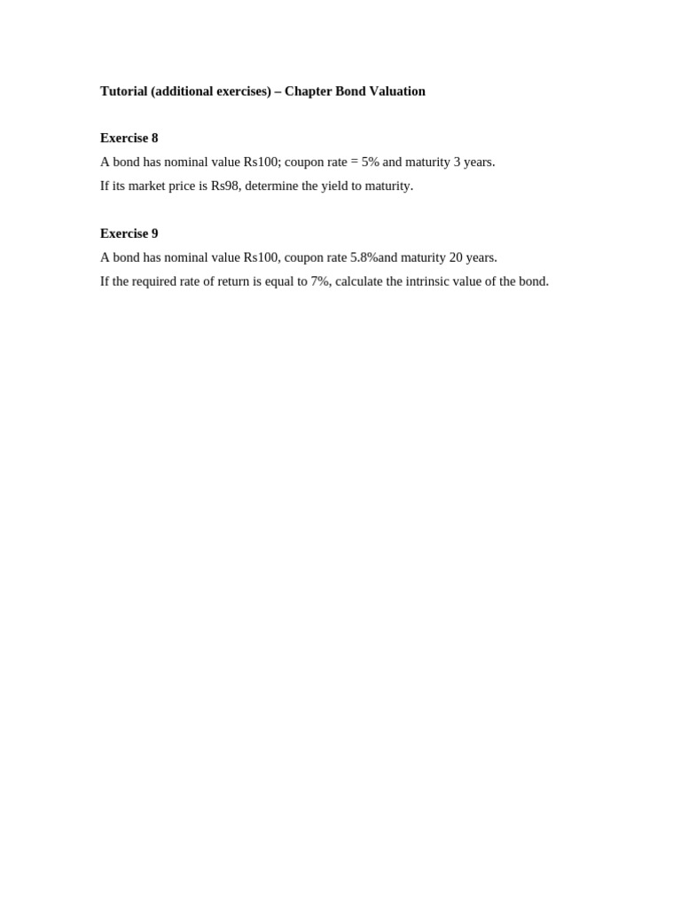 Bond Valuation Exercises & YTM Calculation | PDF