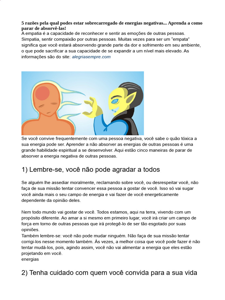 5 Dicas para Evitar Energias Negativas | PDF | Pensamento | Vida