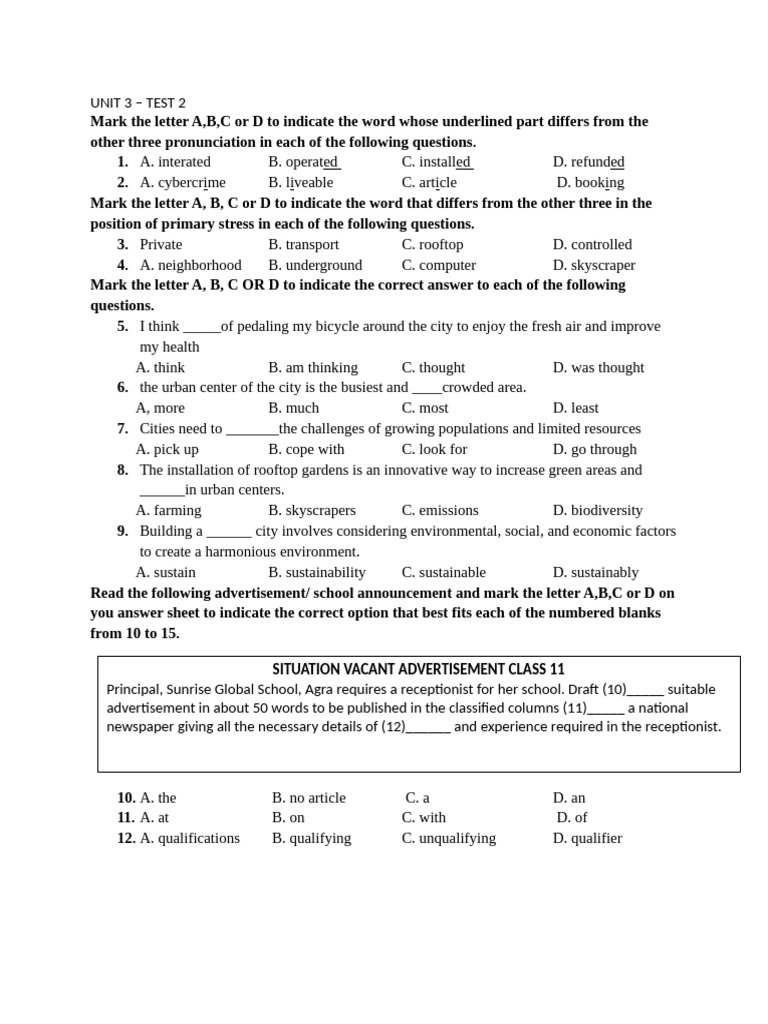 UNIT 3 - test 2 | PDF | Stress (Biology)