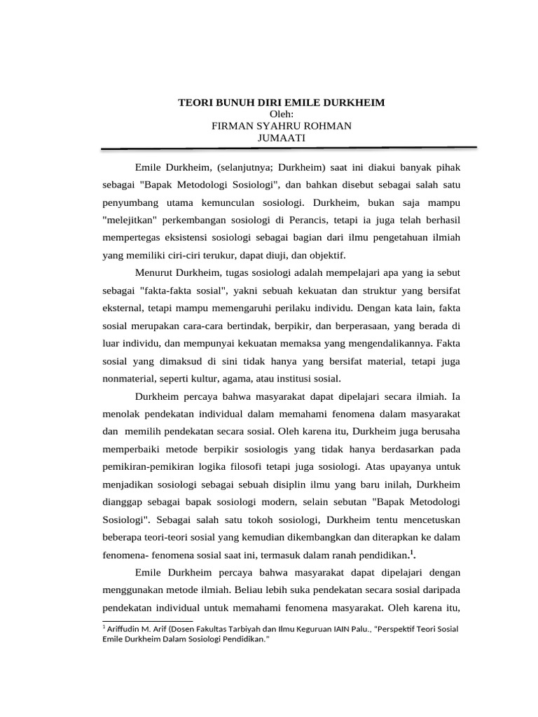 Teori Bunuh Diri Durkheim | PDF