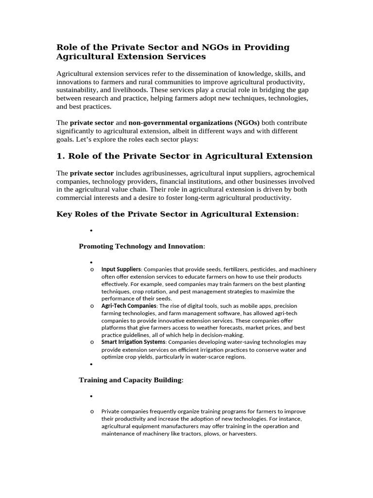 Role of The Private Sector and NGOs in Providing A | PDF | Agriculture ...